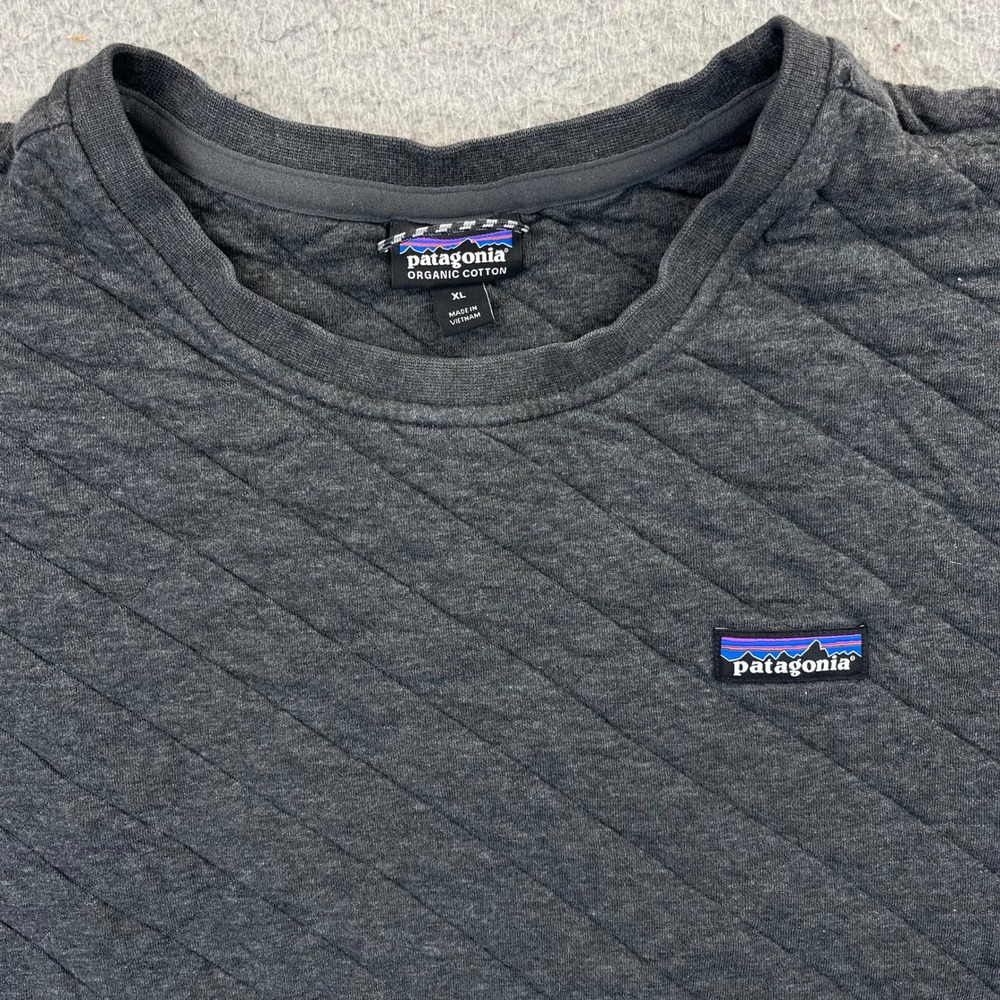 Patagonia Sweatshirt Mens XL Grey Quilted Organic Cotton Crewneck Pullover